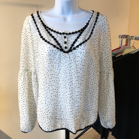 Free People Tops - Free People Black & White Polka Dot Blouse Size Small